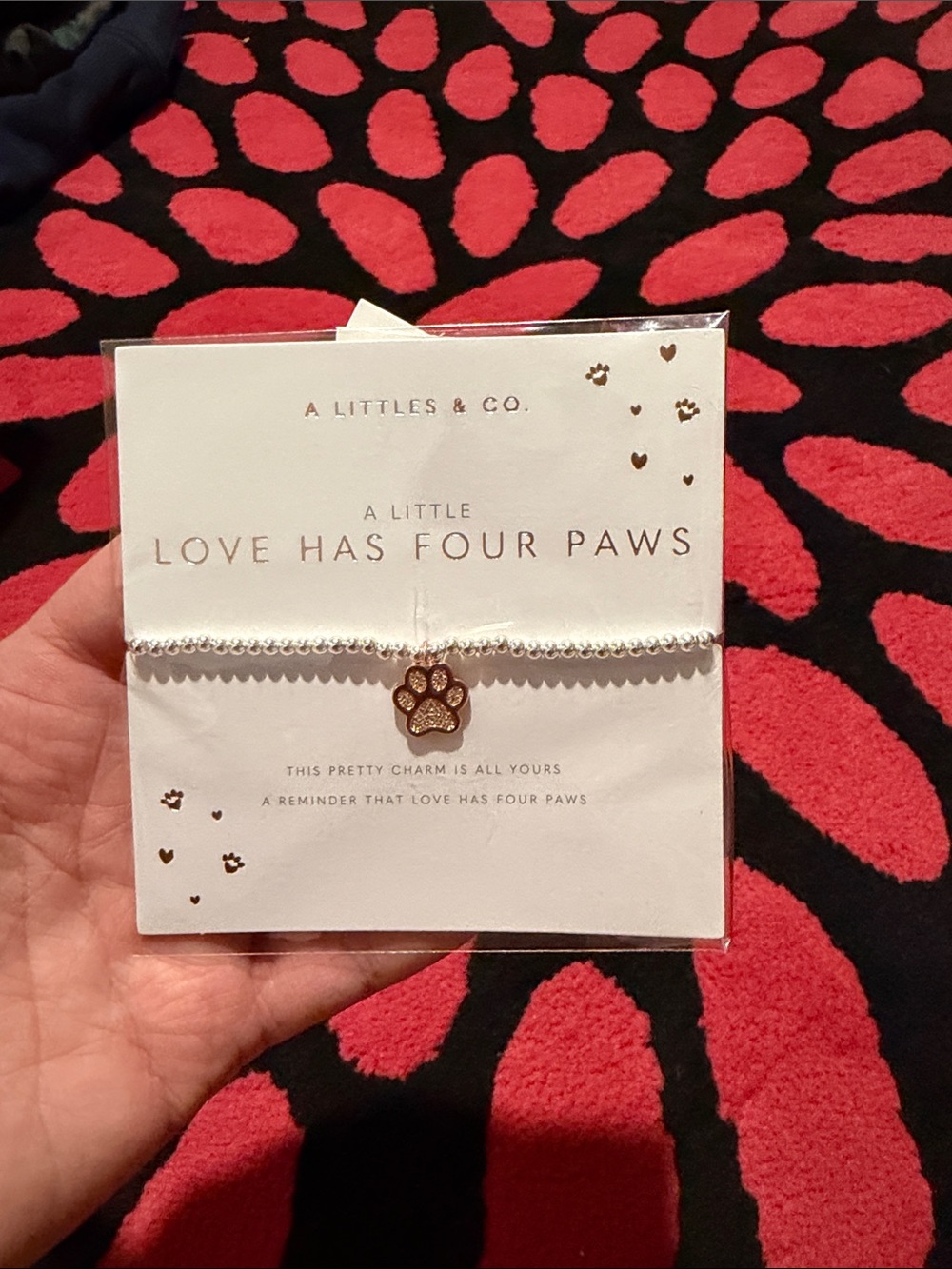 White Beaded Bracelet with Gold Paw Charm